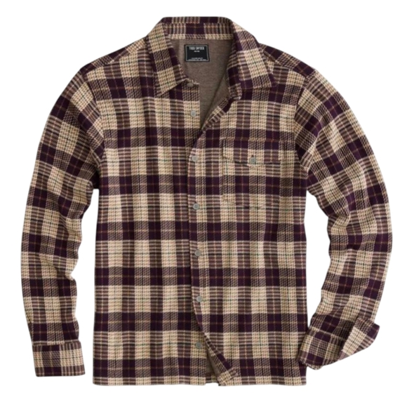 Todd Snyder Plaid Full Placket Knit Cotton Long Sleeve Button Down Shirt -Raisin - Picture 1 of 9